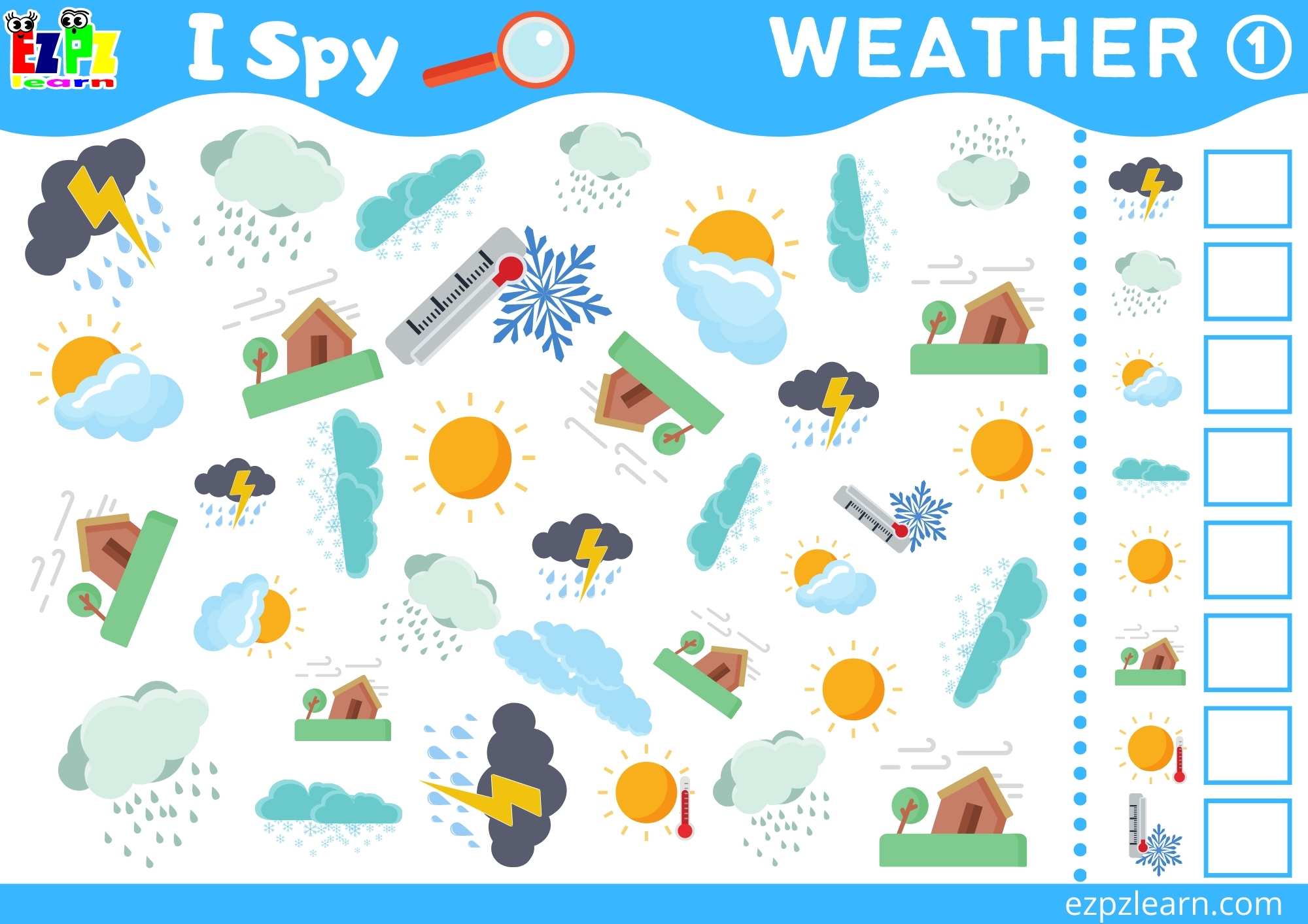 Weather Topic I Spy Game for kids Free PDF Download